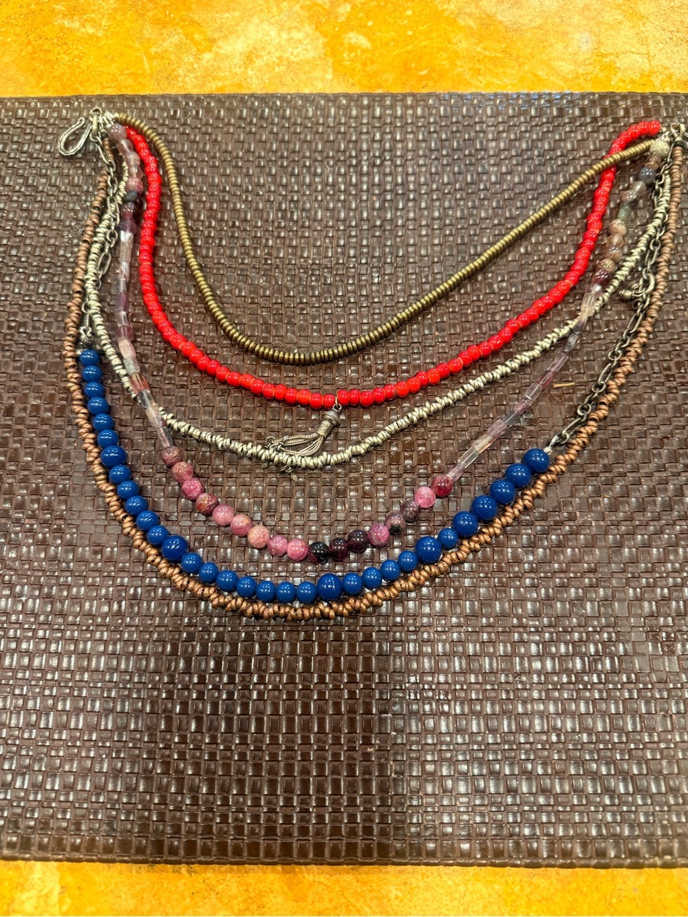 Source Unknown Multi-Strand Necklace in Red, Blue, Pink and Gold